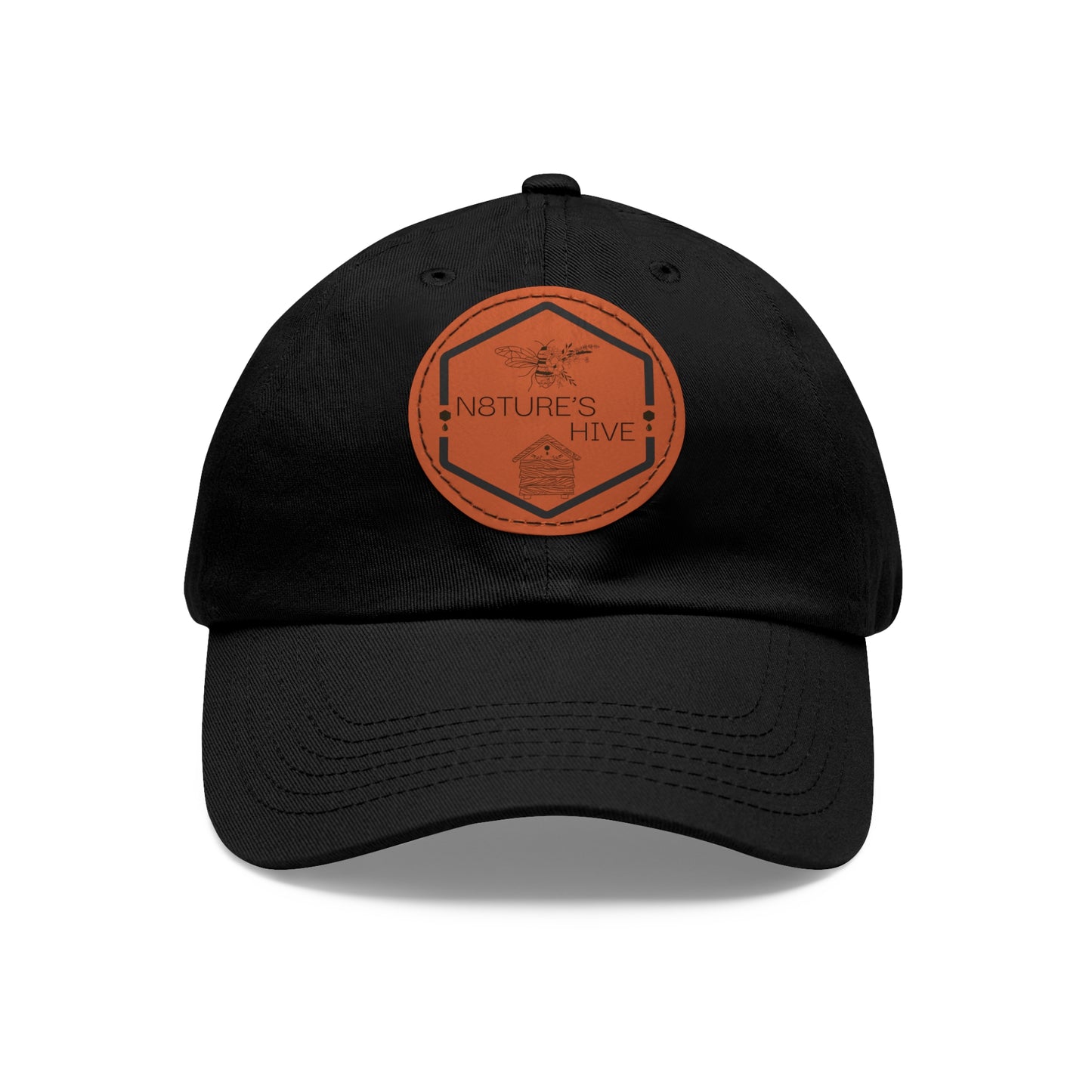 Gorra de papá con logotipo de N8TURE'S HIVE y parche de cuero (redonda)