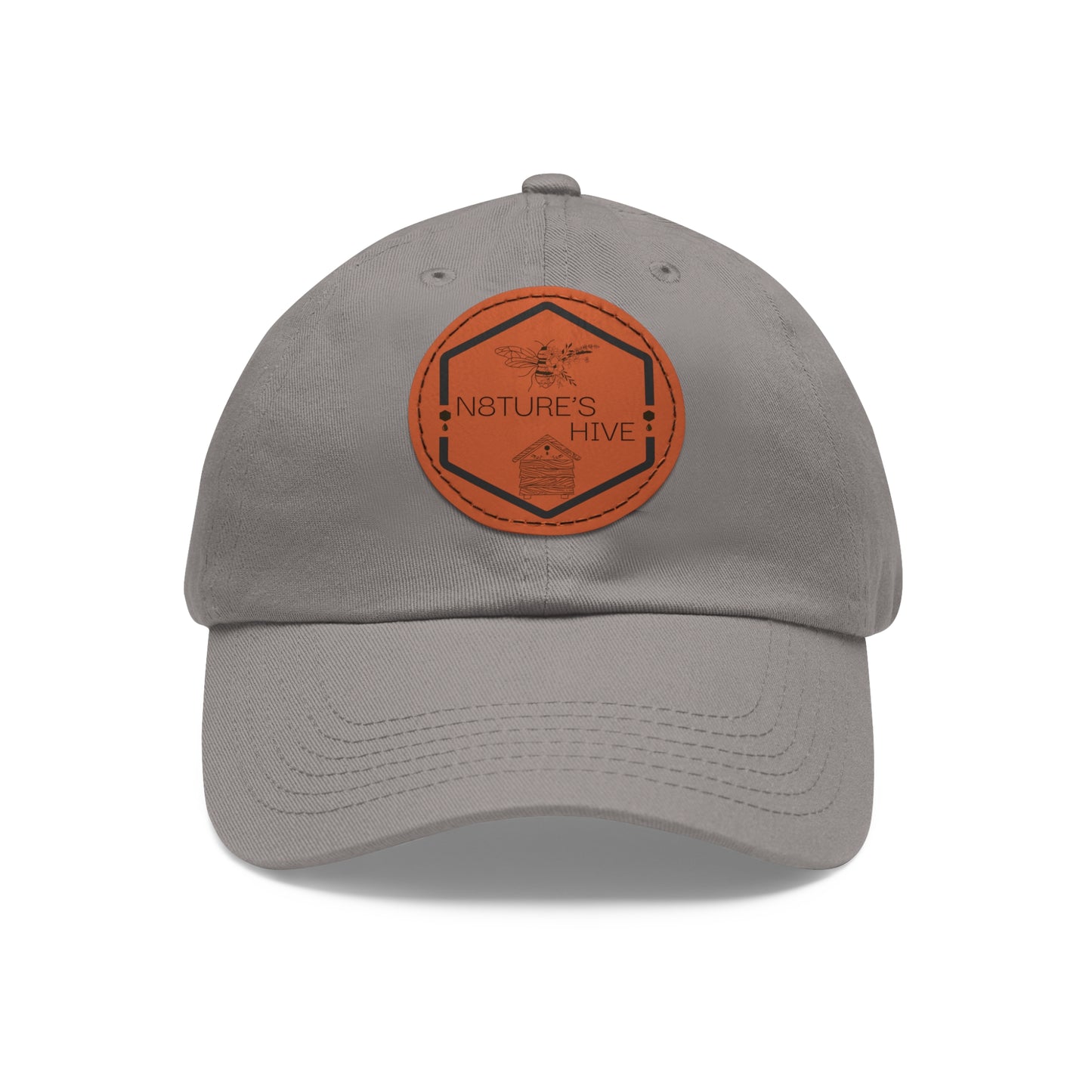 Gorra de papá con logotipo de N8TURE'S HIVE y parche de cuero (redonda)