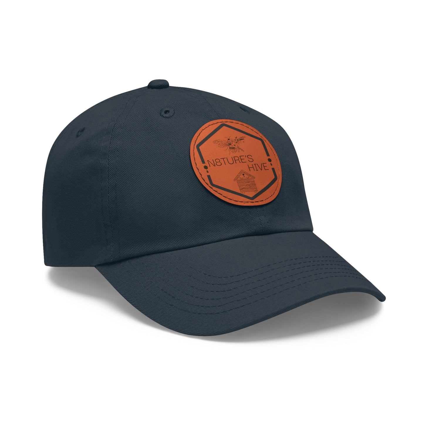 Gorra de papá con logotipo de N8TURE'S HIVE y parche de cuero (redonda)
