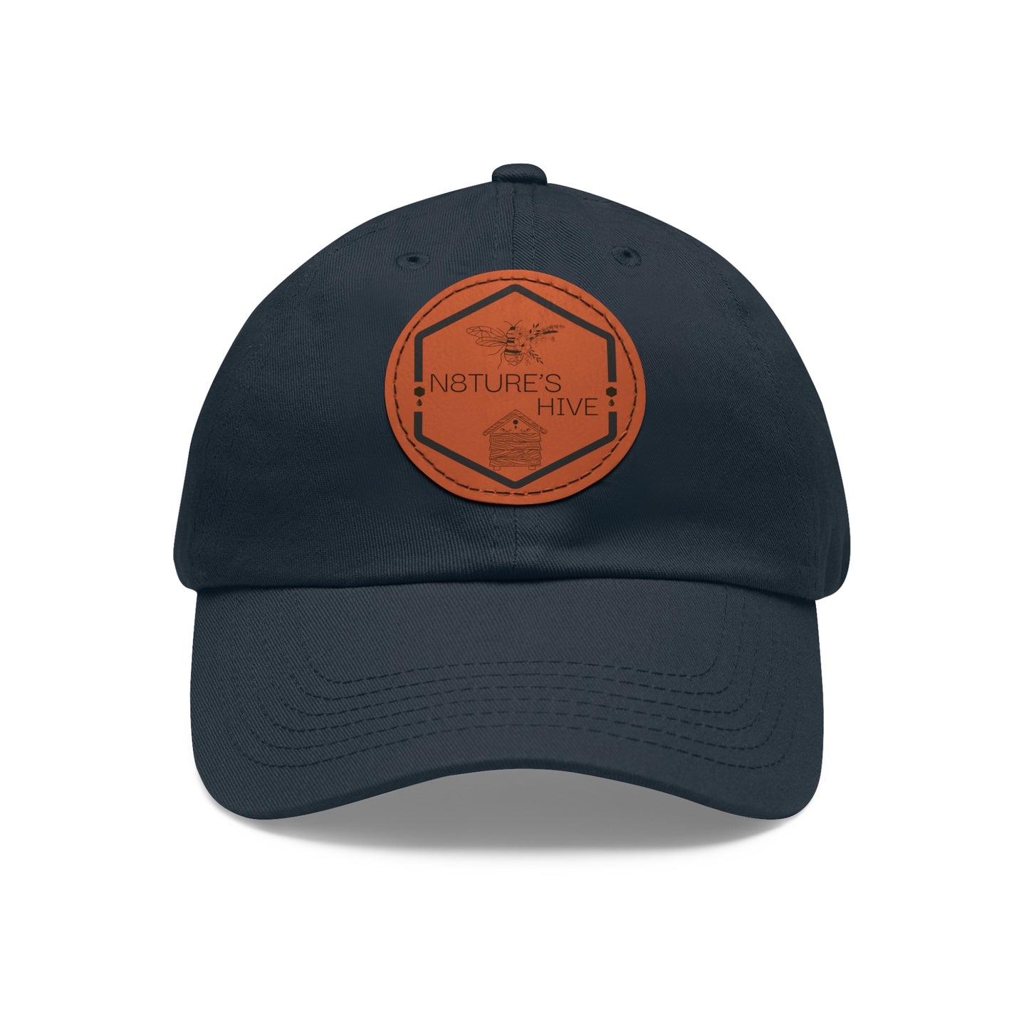 Gorra de papá con logotipo de N8TURE'S HIVE y parche de cuero (redonda)
