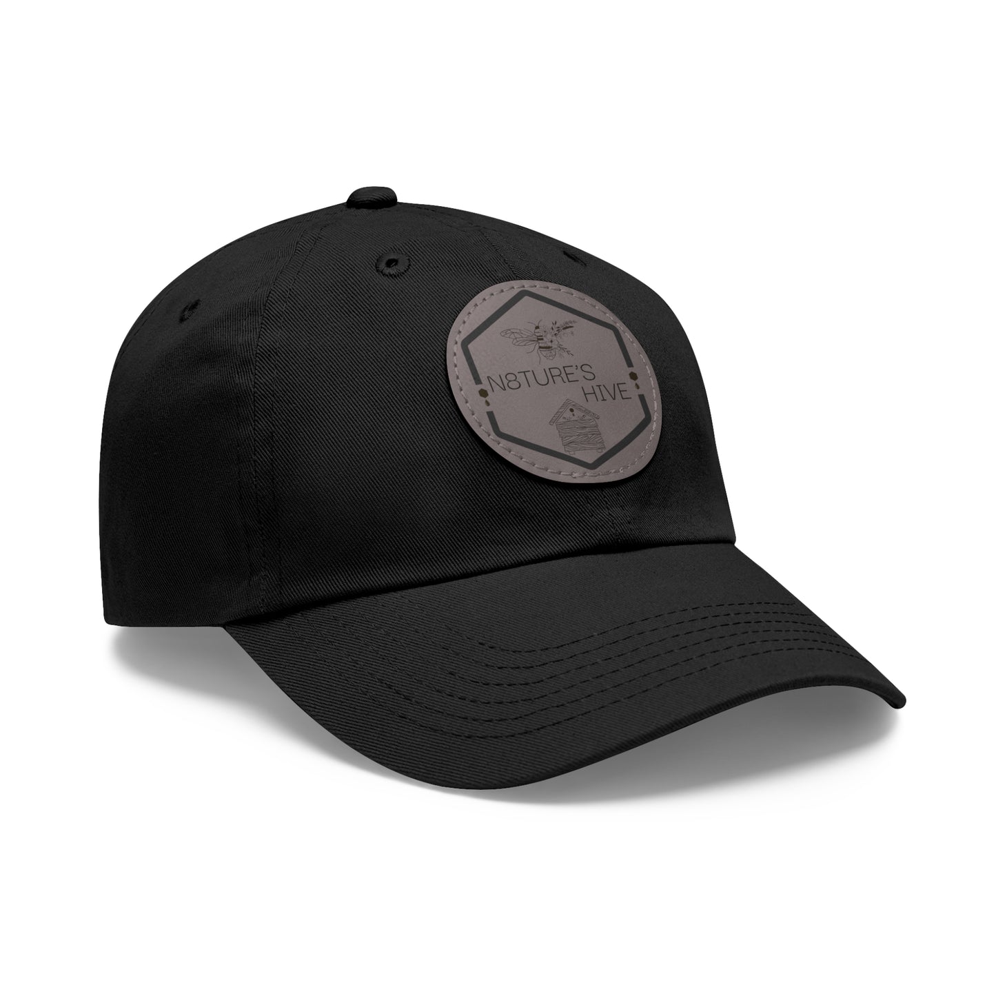 Gorra de papá con logotipo de N8TURE'S HIVE y parche de cuero (redonda)