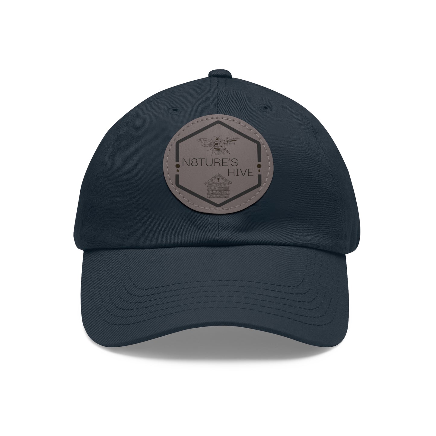 Gorra de papá con logotipo de N8TURE'S HIVE y parche de cuero (redonda)