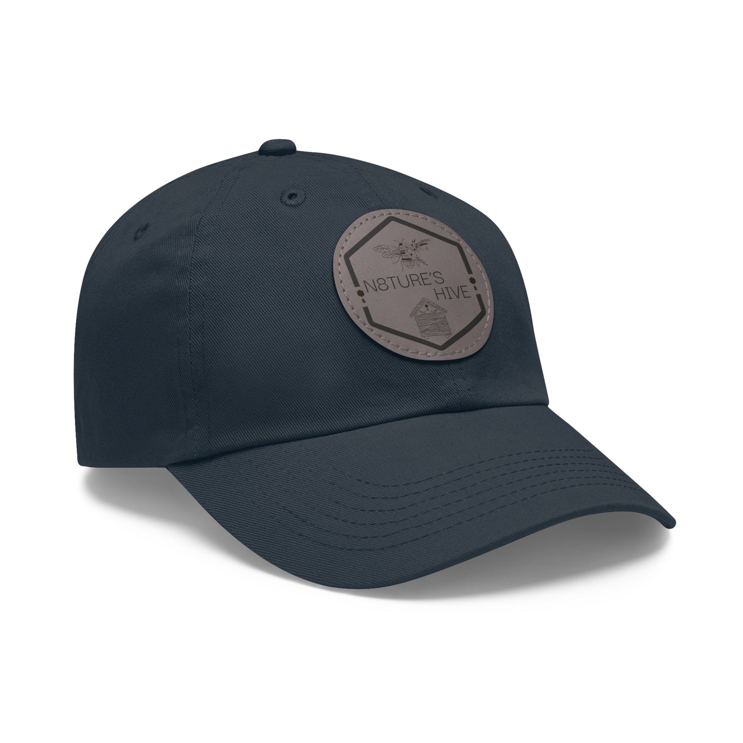 Gorra de papá con logotipo de N8TURE'S HIVE y parche de cuero (redonda)