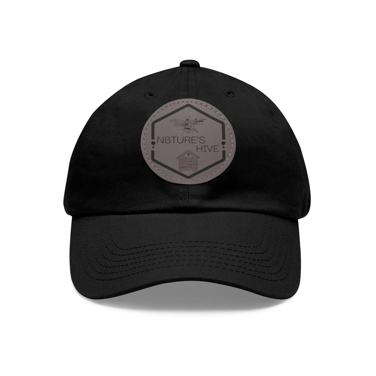 Gorra de papá con logotipo de N8TURE'S HIVE y parche de cuero (redonda)