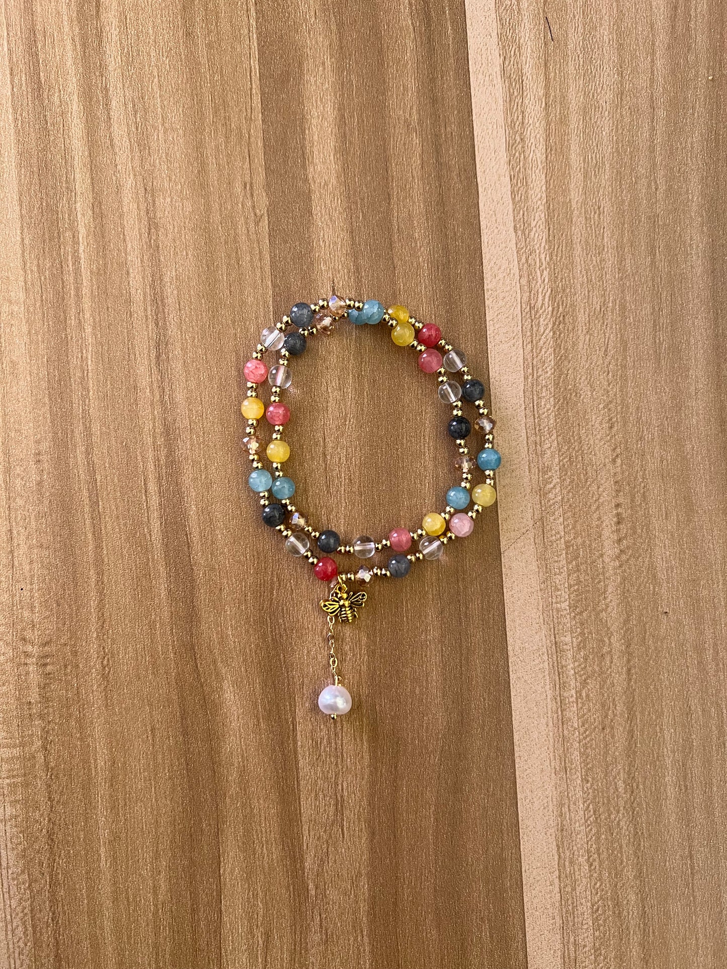 Pulsera vintage de perlas de cristal de doble capa