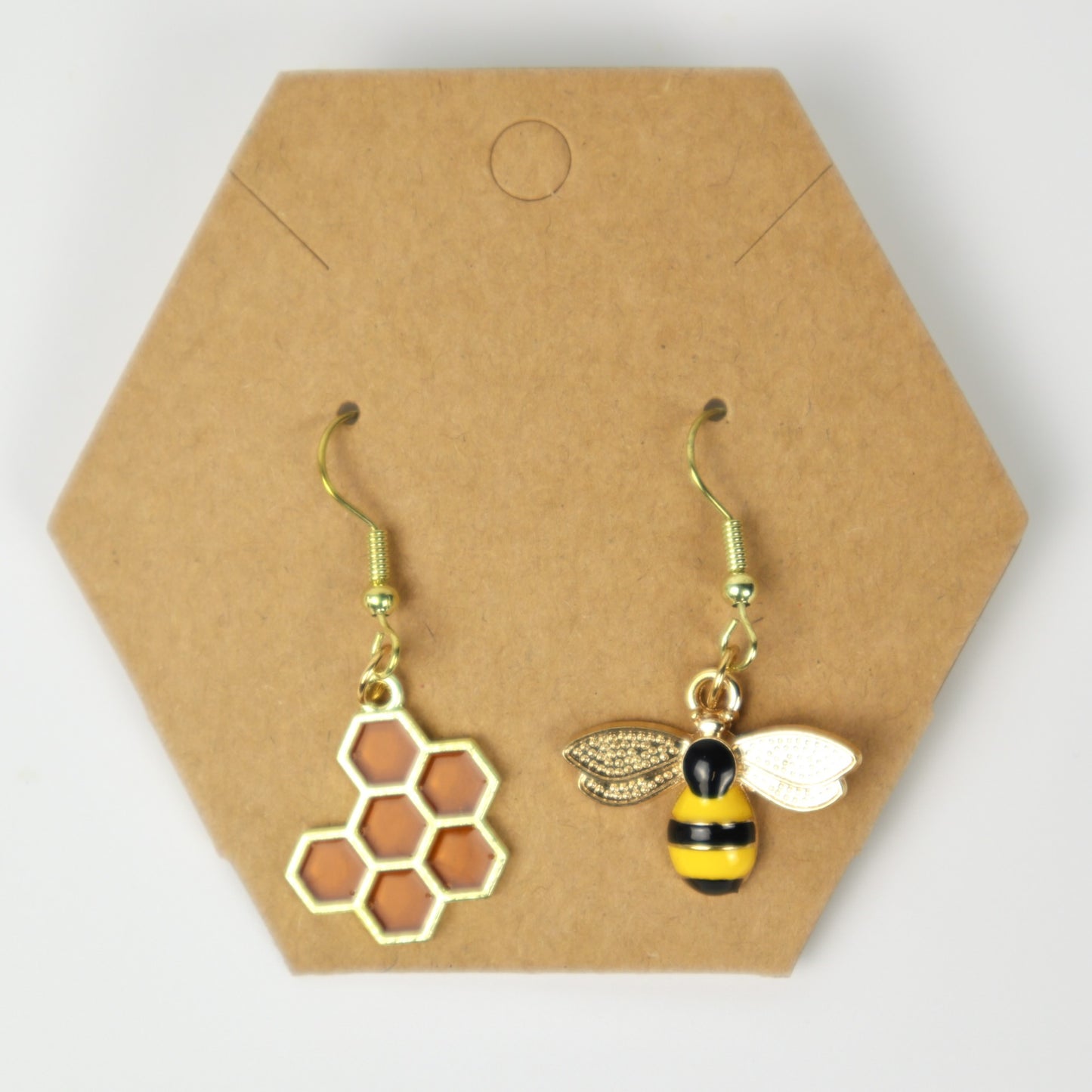 Pendientes con forma de abeja y panal