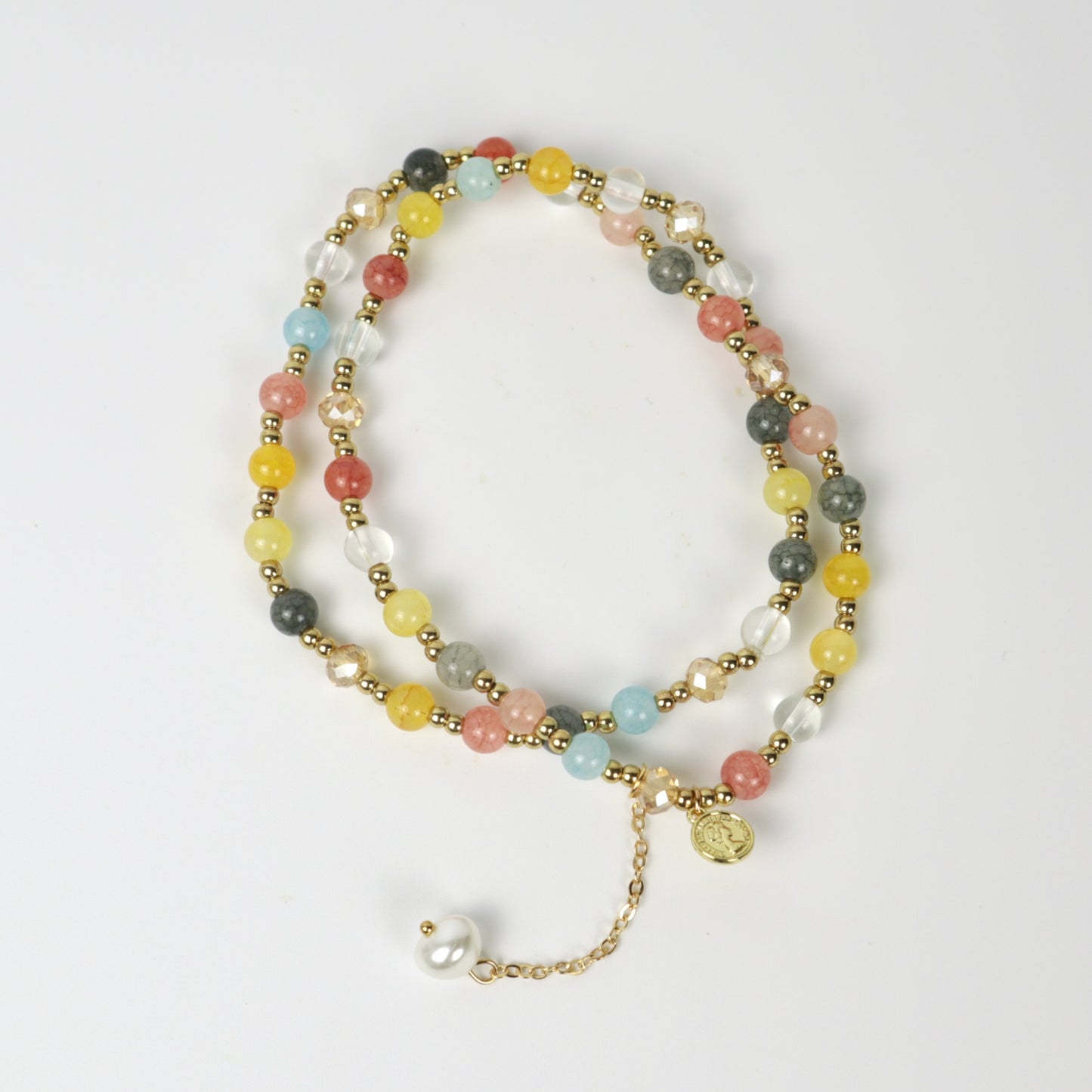 Pulsera vintage de perlas de cristal de doble capa