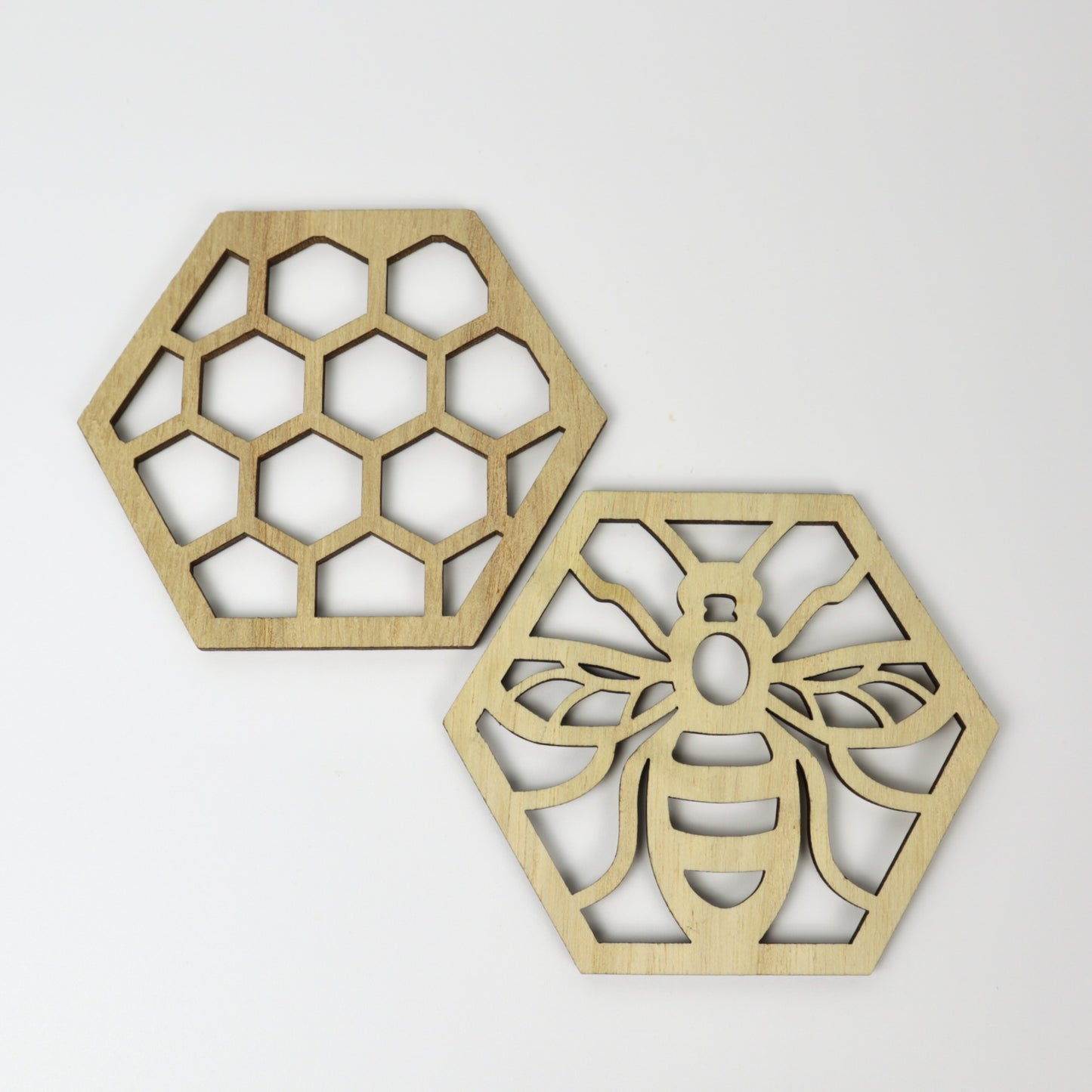 Posavasos de madera de 2 piezas con forma de abeja y colmena