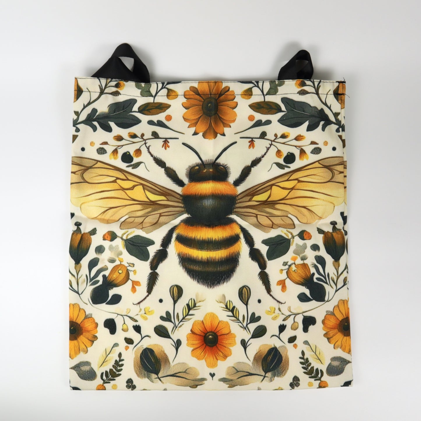 Bolsa de lona con diseño de abejas y flores