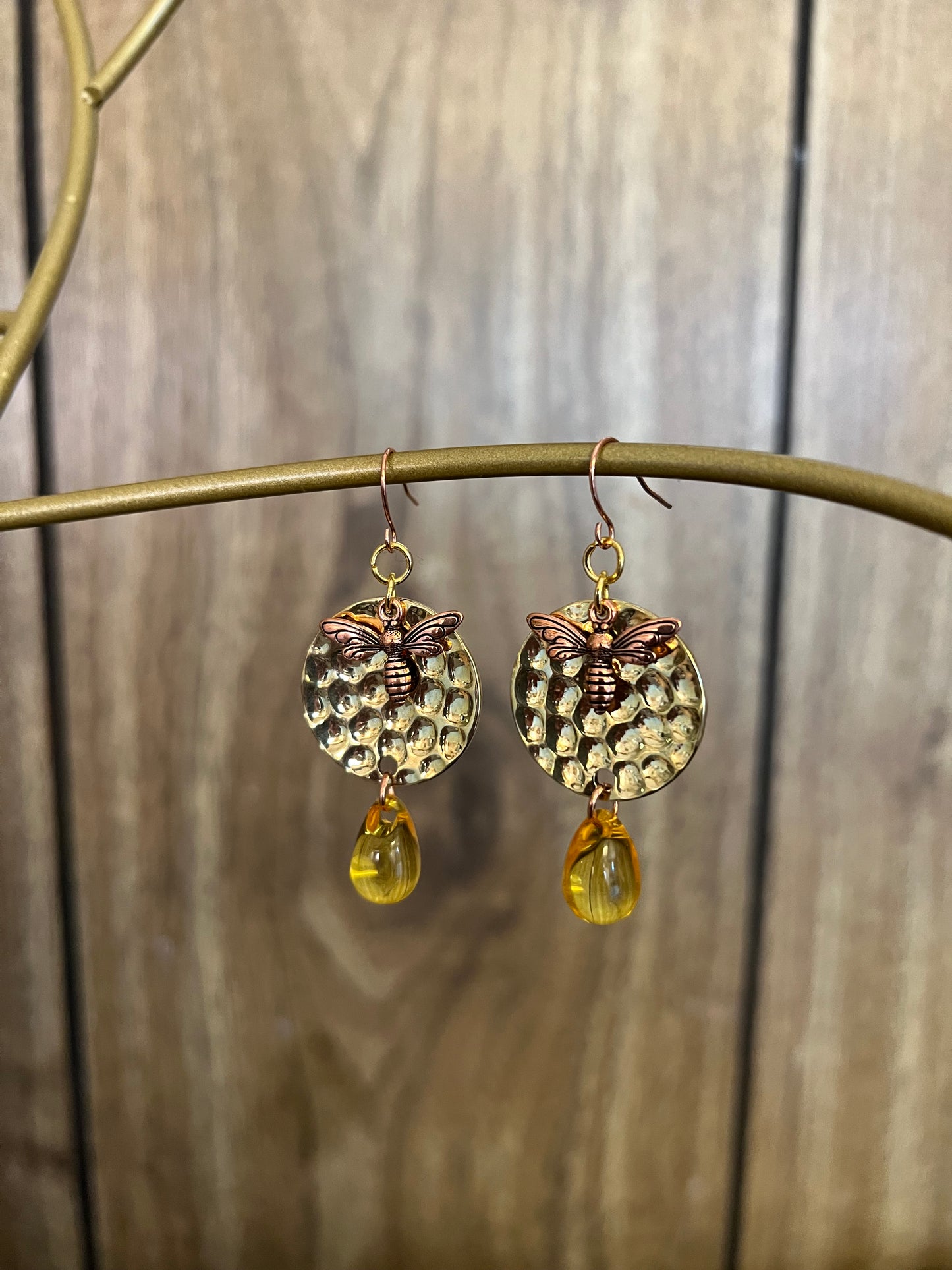 Amber Drop Honey Bee Earrings