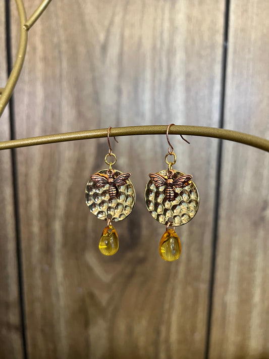 Amber Drop Honey Bee Earrings