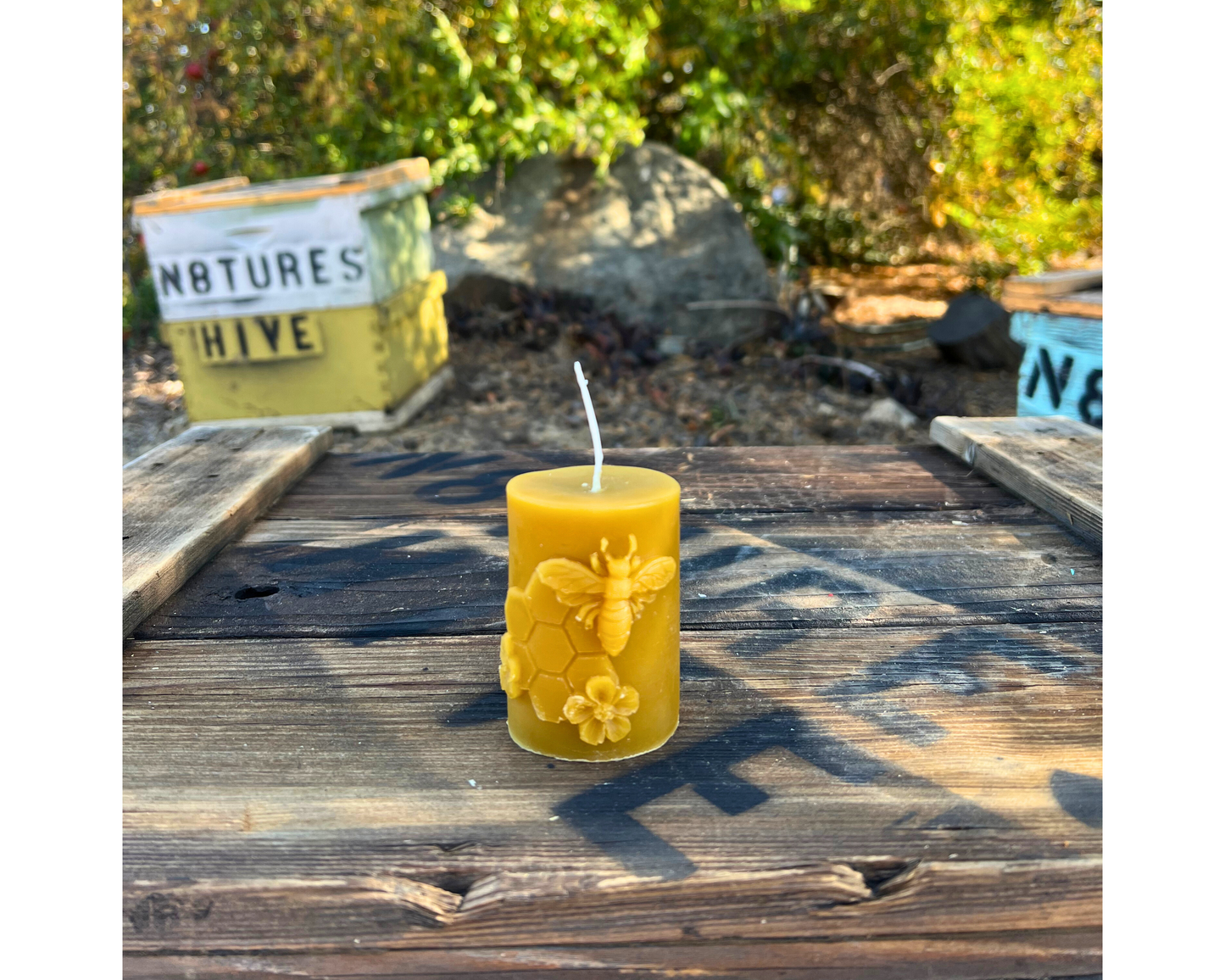 Beeswax Candle Honeycomb and Flowers Cylinder