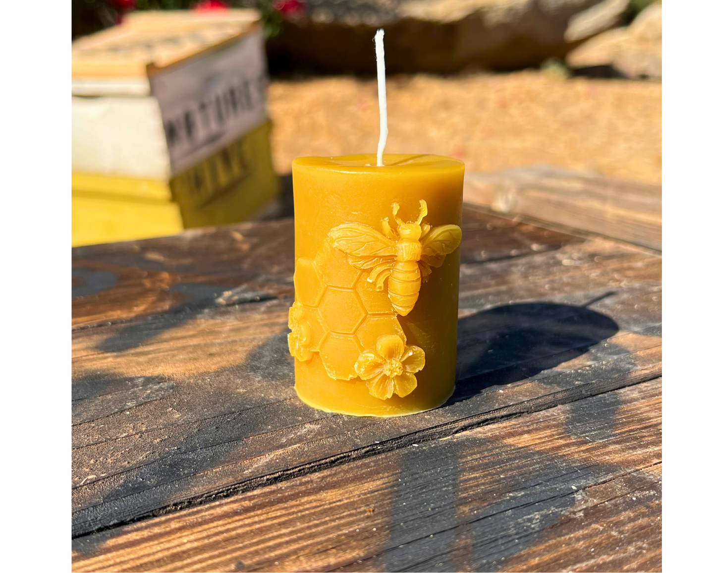 Beeswax Candle Honeycomb and Flowers Cylinder