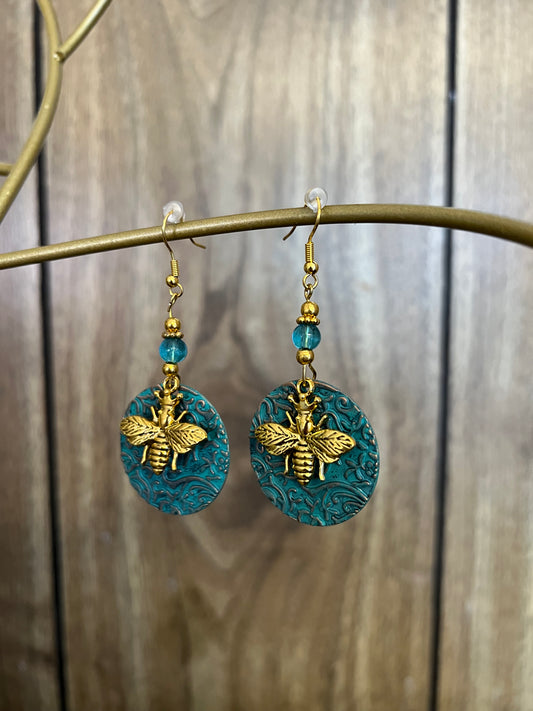 Vintage Carved Bee Earrings