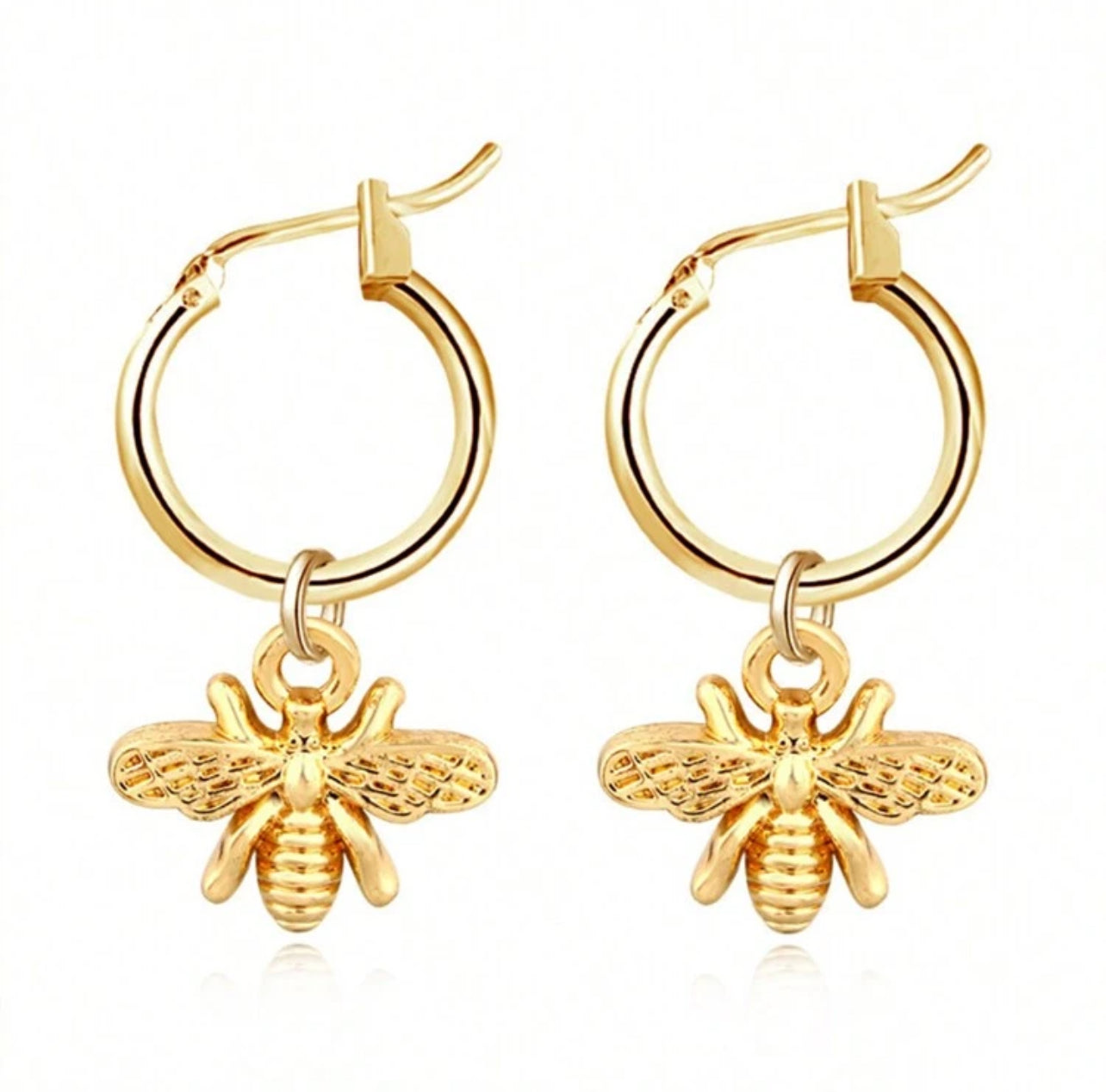 Gold Bee Pendant Earrings