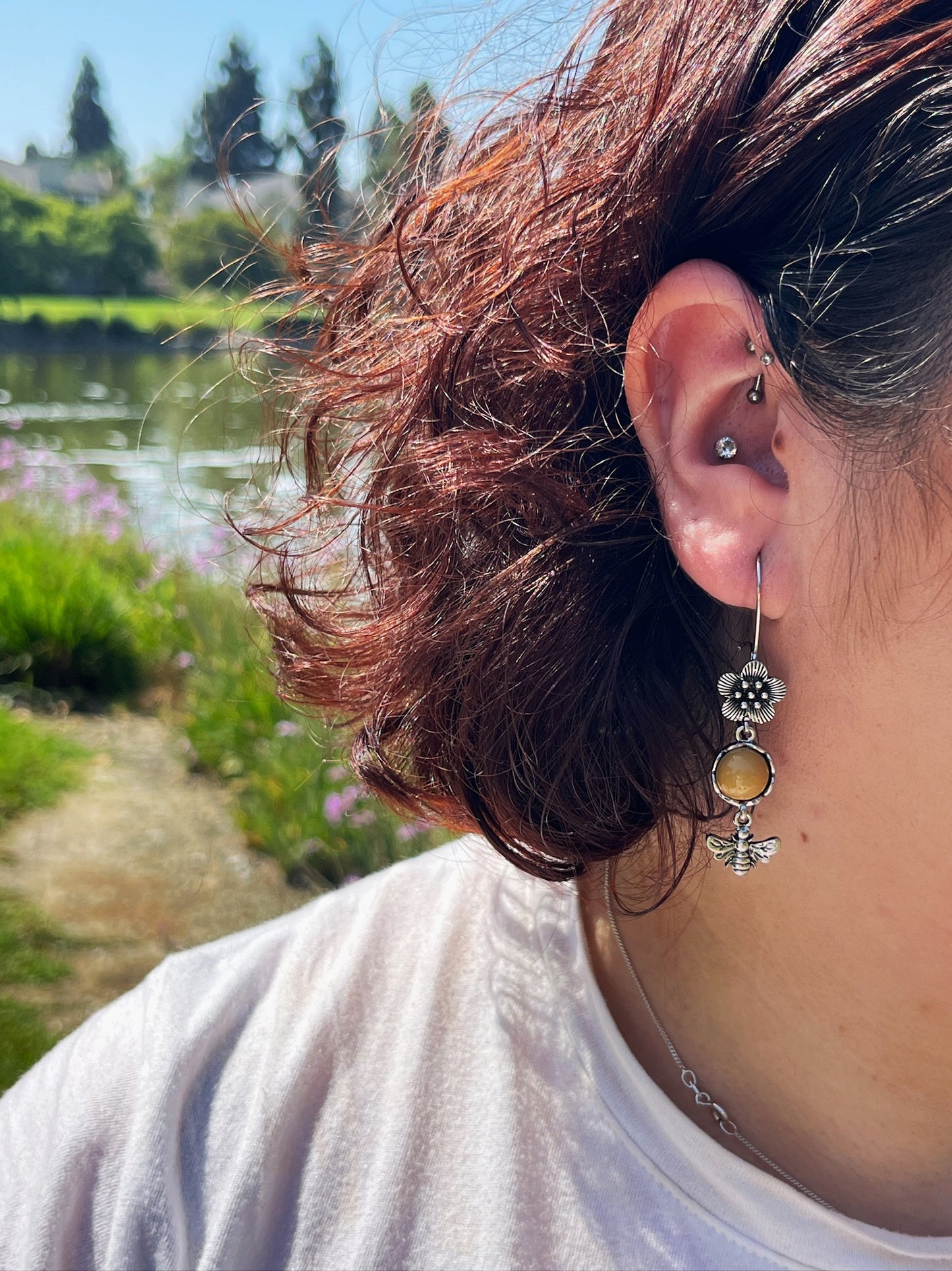 Retro Bohemian Style Bee And Flower Earrings