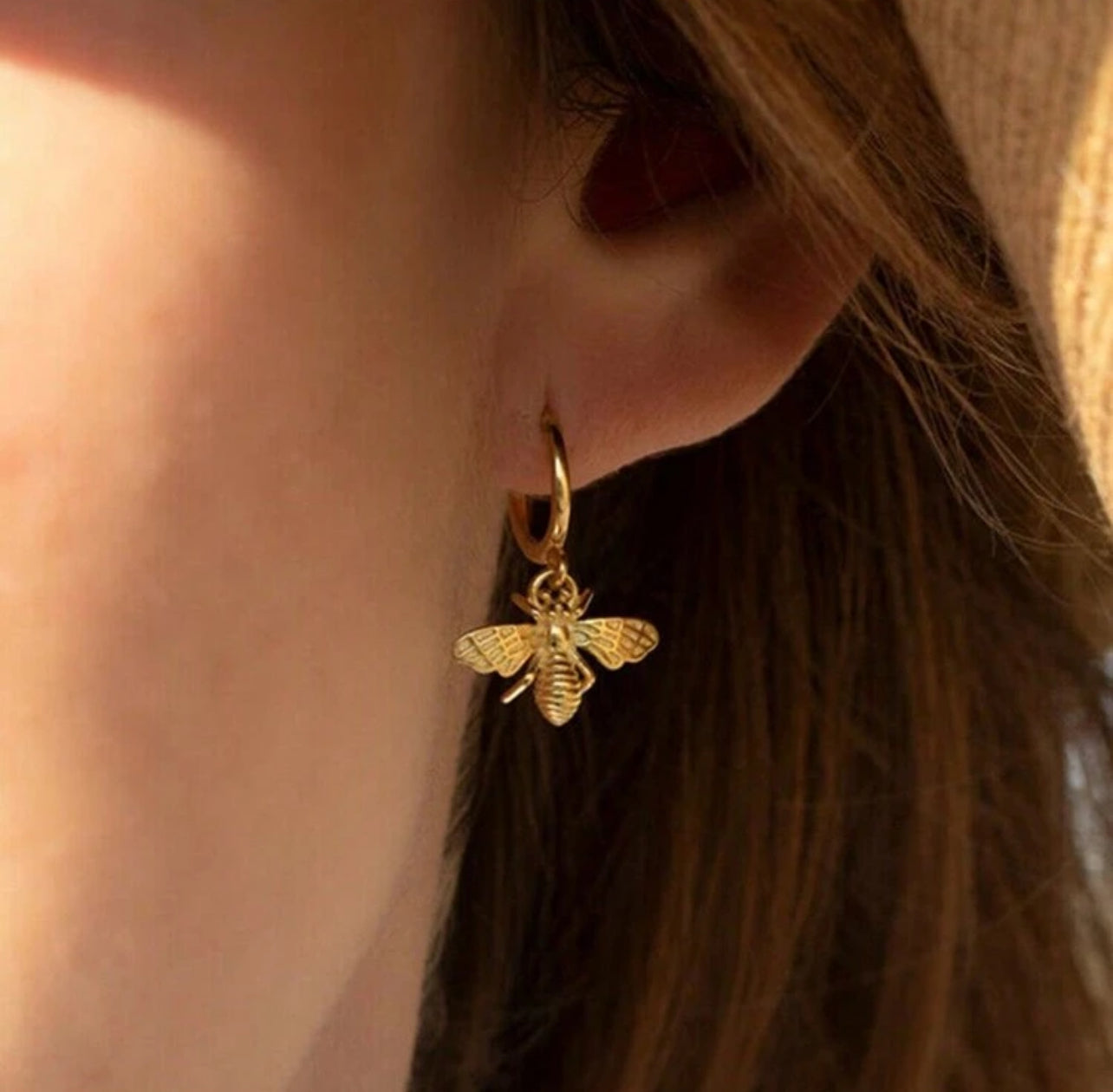 Gold Bee Pendant Earrings