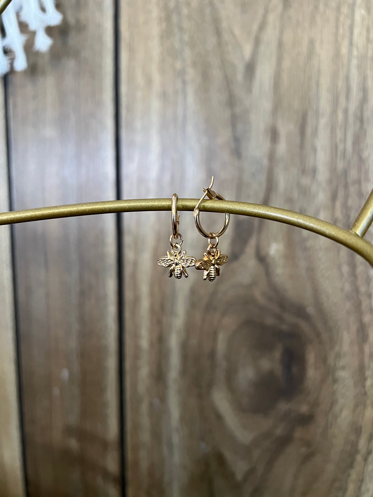 Gold Bee Pendant Earrings