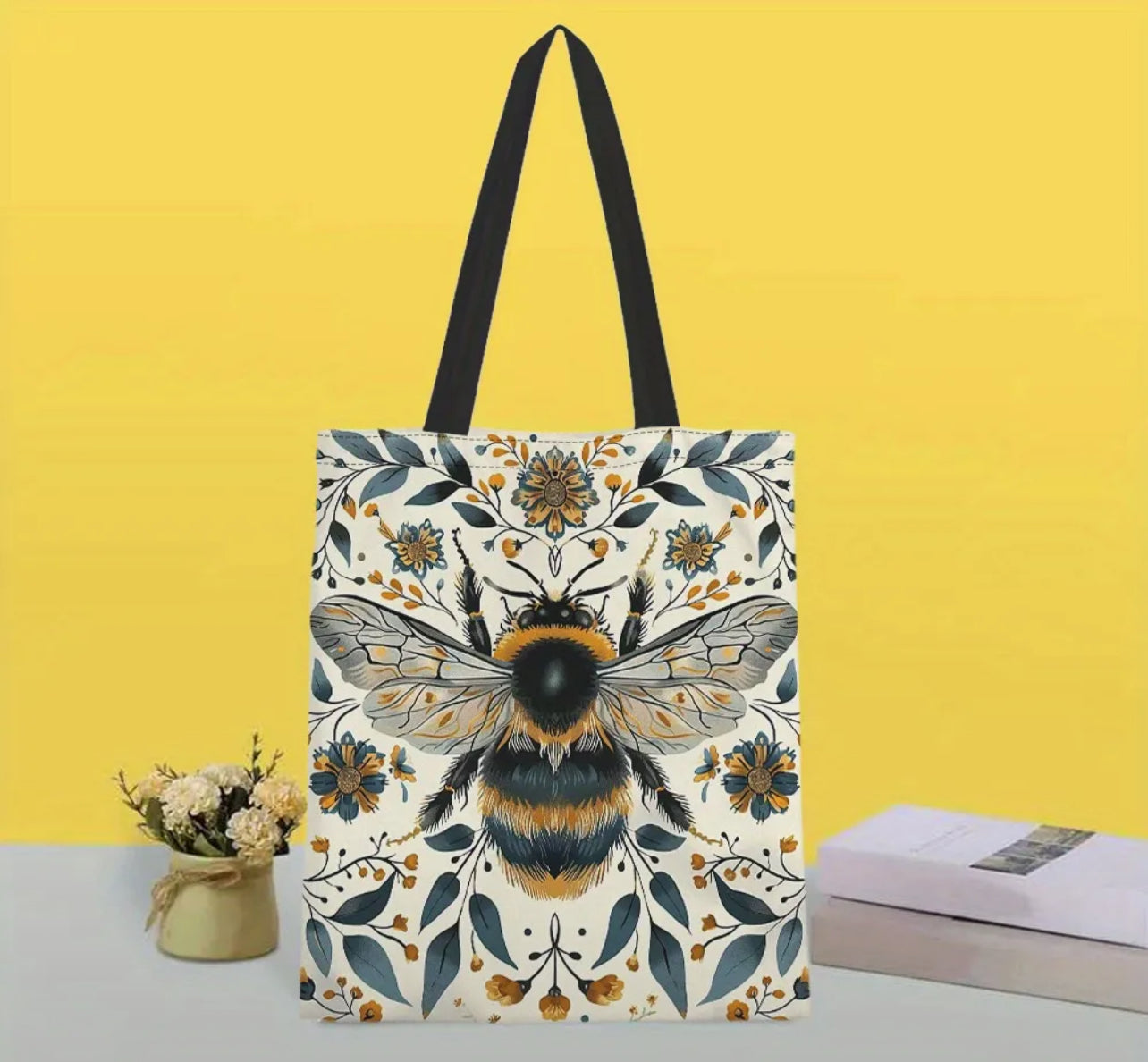 Bee And Flower Canvas Tote