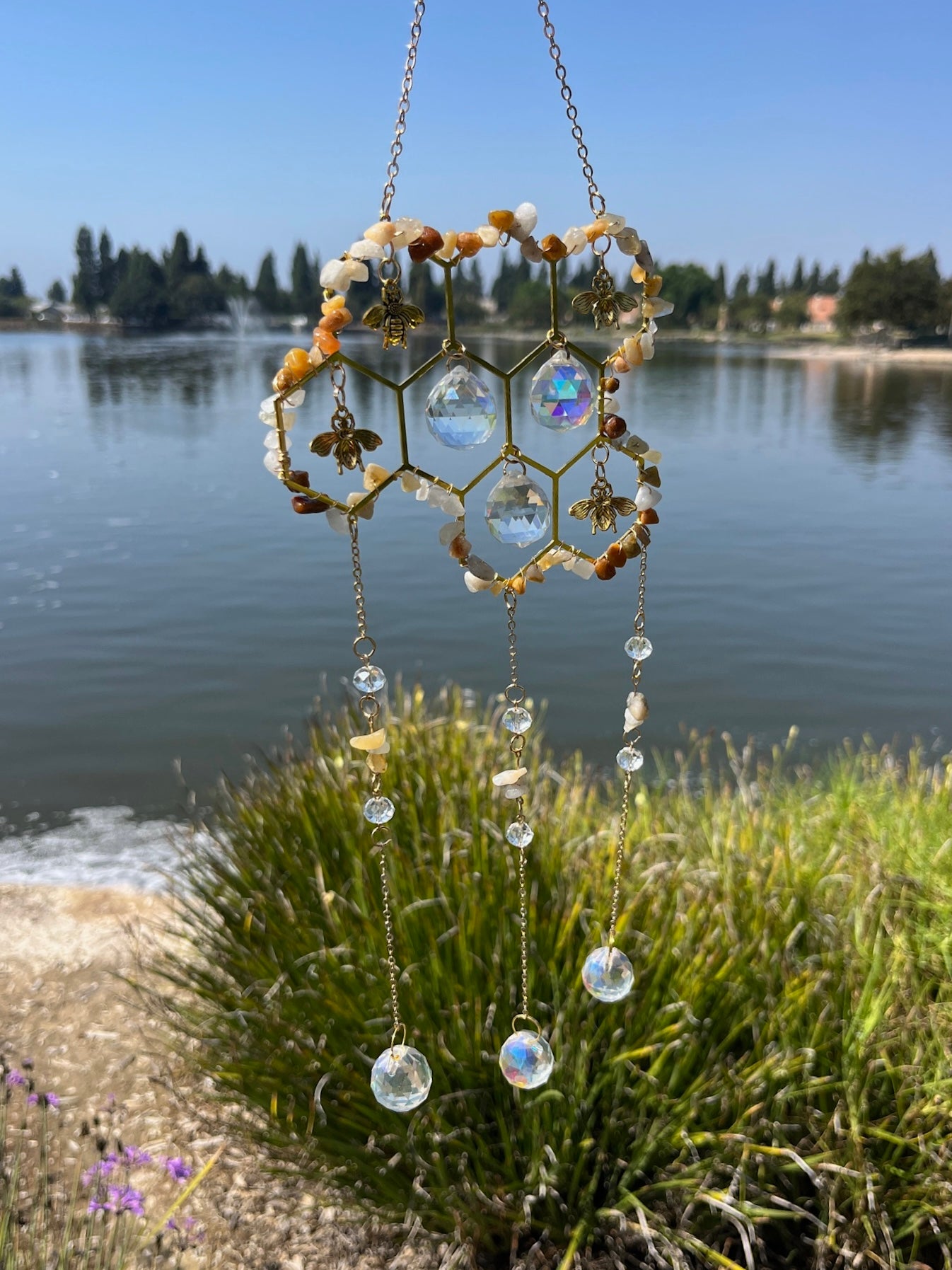 Vibrant Honeycomb Sun Catcher