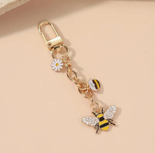 Bee Keychain With Golden Chain