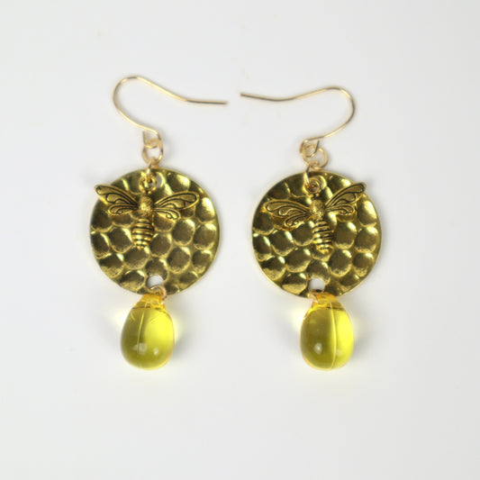 Pendientes de abeja con forma de gota de ámbar