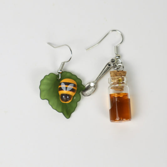 Pendientes de tarro de miel y abeja