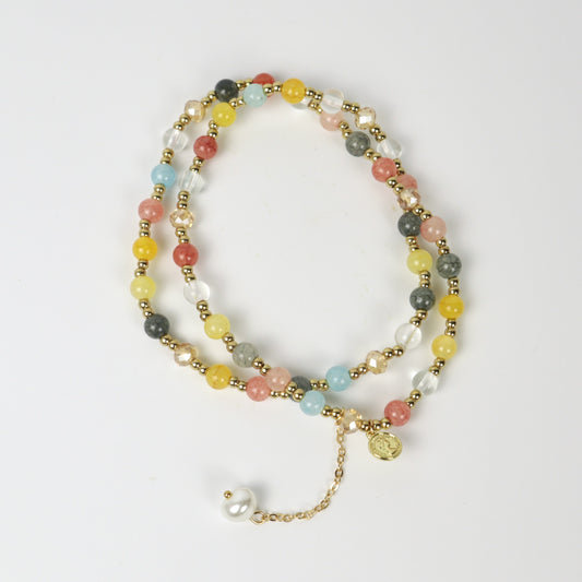 Pulsera vintage de perlas de cristal de doble capa