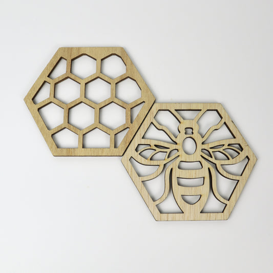 Posavasos de madera de 2 piezas con forma de abeja y colmena