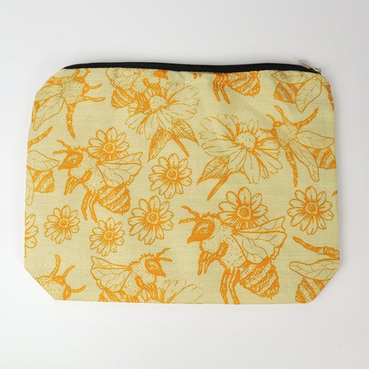 Bolsa de cosméticos con diseño de abejas y margaritas silvestres