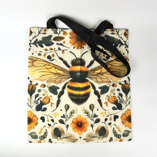 Bolsa de lona con diseño de abejas y flores