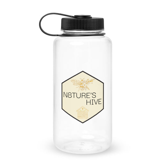 Wide mouth plastic water bottle BPA Free N8TURE'S HIVE logo