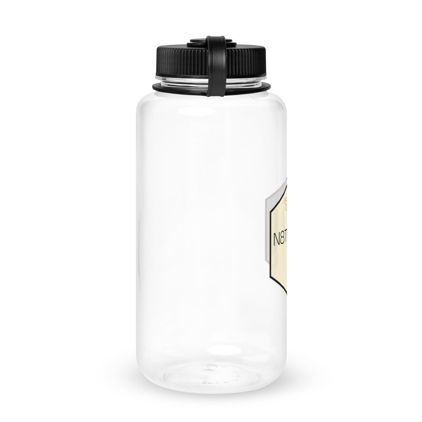 Wide mouth plastic water bottle BPA Free N8TURE'S HIVE logo